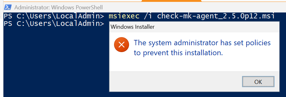 Fehlermeldung bei der Installation des Checkmk-Agenten auf Azure Local